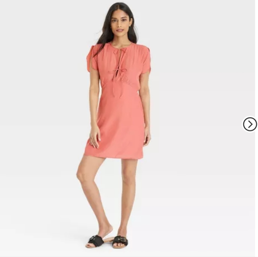 Universal Thread S Coral Muave Pink Mini Dress Tie Fronts & Pockets Sundress